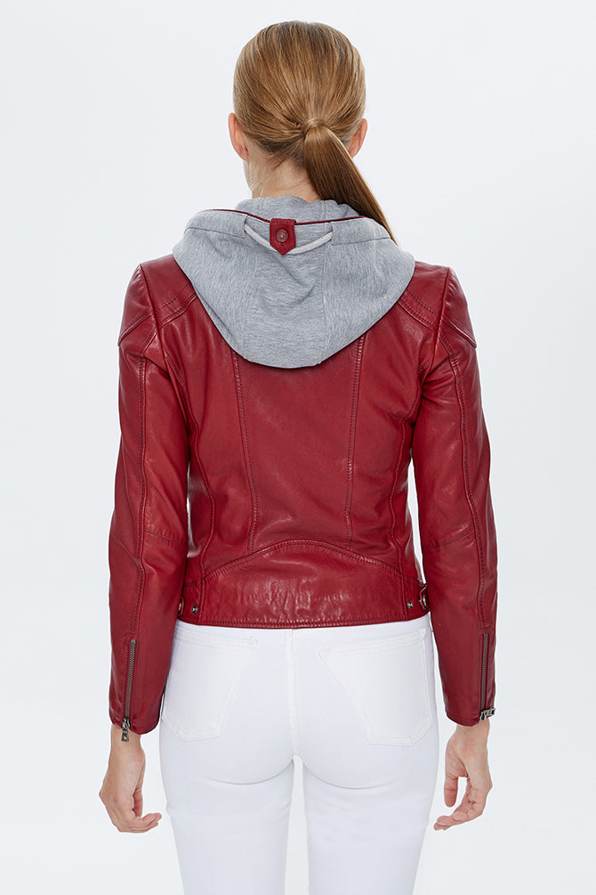 Santa Fe Women's Red Hooded Leather Coat