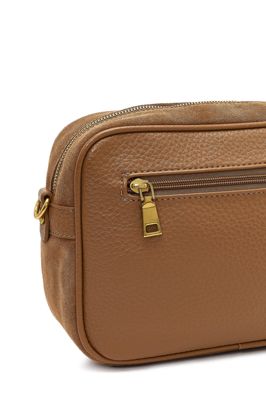 Woman Tan Long-Strap Suede Crossbody Bag