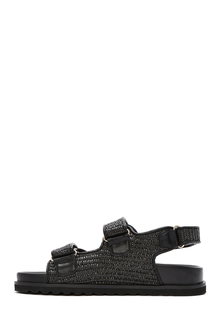 Women's Black Strappy Straw Sandals