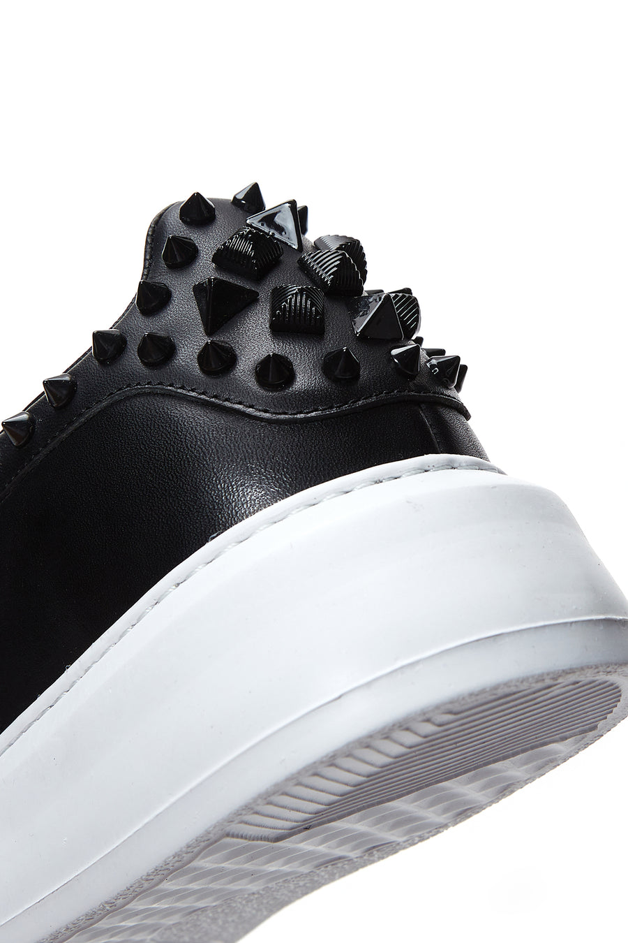 Men's Black Leather Studded Detailed Thick Soled Sneaker