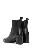 Women's Black Thick Heeled Leather Chelsea Boots | Derimod