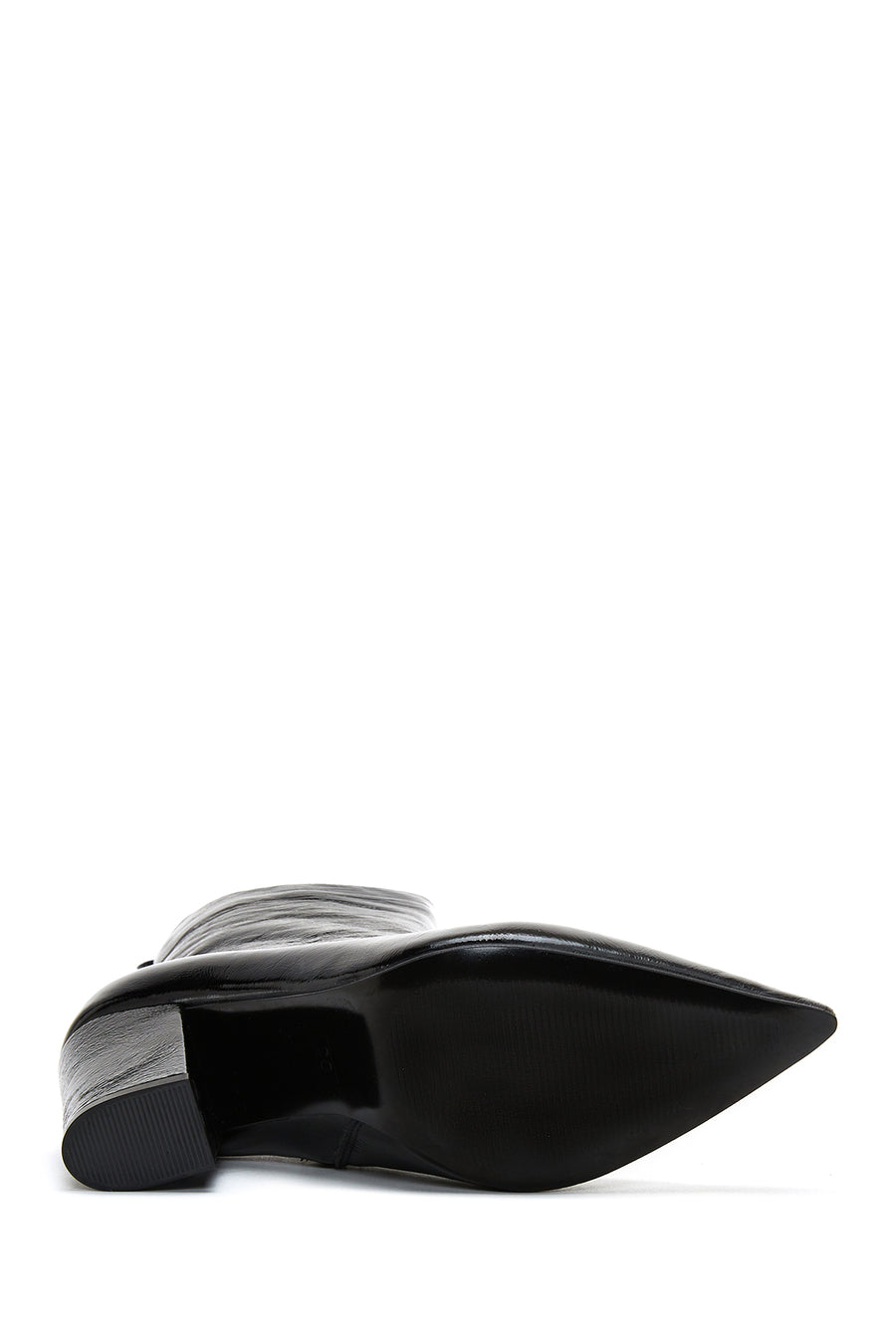 Women's Black Patent Leather Heeled Boots