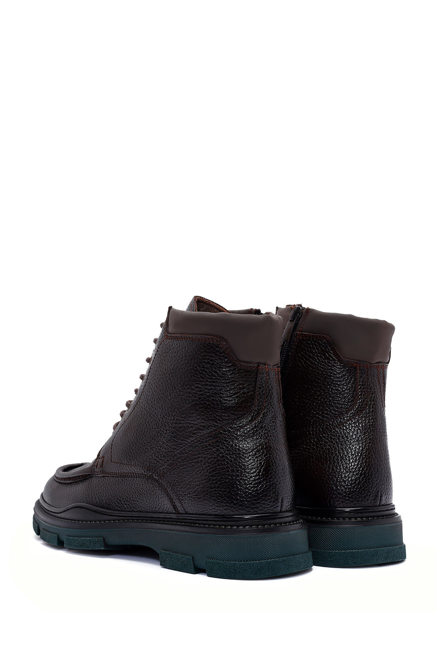 Men's Brown Lace-Up Zipper Detailed Leather Casual Boots
