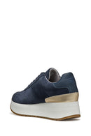 Geox Women Navy Low-Top Lace-Up Thick Sole Suede Leather Sneaker | Derimod