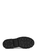 Women's Black Lace-Up Zipper Detailed Leather Combat Boots | Derimod