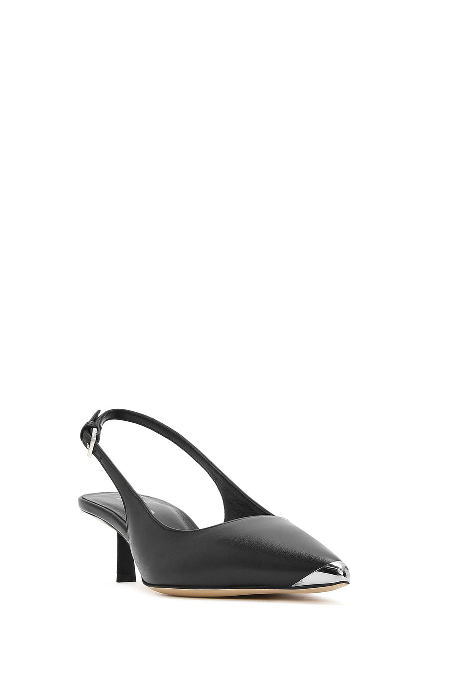 Women's Black Leather Low Heeled Slingback Shoes