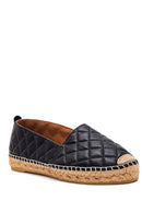 Women's Black Leather Quilted Espadrilles | Derimod