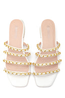 Women's White Chain Detailed Flat Slippers | Derimod