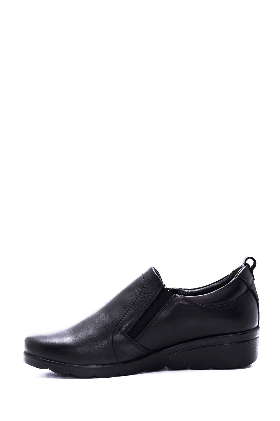 Women's Black Leather Wedge Heeled Comfort Shoes