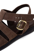 Woman Mink Ankle-Buckle Suede Leather Sandals | Derimod