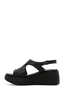 Women's Black Leather Thick Sole Comfort Sandals | Derimod