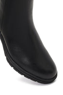 Woman Black Zip Closure Short Thick-Heeled Leather Boots | Derimod