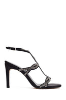 Woman Black Ankle-Buckle Embellished High Stiletto Heel Sandal | Derimod