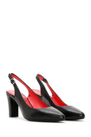 Derimod Gritti Women's Black Slingback Thick Heeled Leather Shoes | Derimod