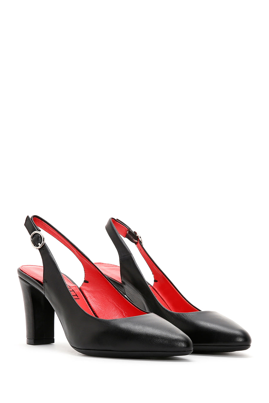 Derimod Gritti Women's Black Slingback Thick Heeled Leather Shoes
