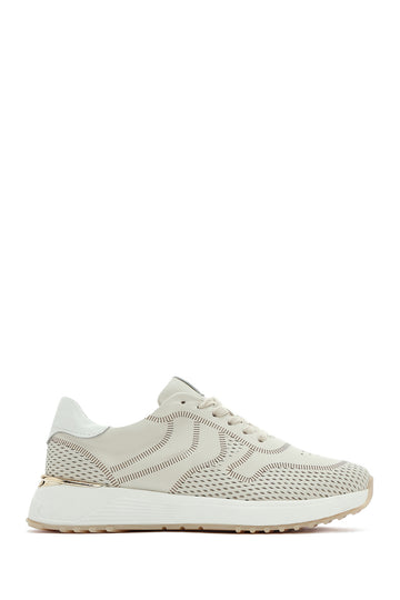 Kadın Krem Bağcıklı Kalın Tabanlı Deri Sneaker 25SFD372014 | Derimod