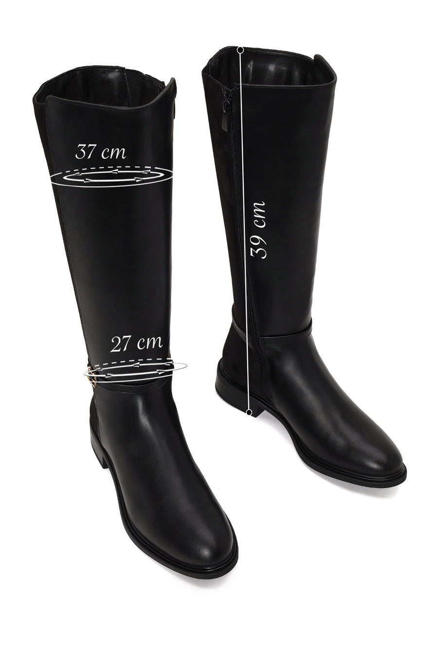 Woman Black Zip Closure Buckle Detailed Boots