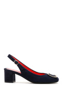 Women's Navy Blue Suede Leather Heeled Shoes | Derimod