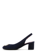 Women's Navy Blue Suede Leather Heeled Shoes | Derimod