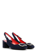 Women's Navy Blue Suede Leather Heeled Shoes | Derimod