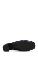 Women's Navy Blue Suede Leather Heeled Shoes | Derimod