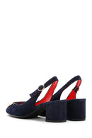 Women's Navy Blue Suede Leather Heeled Shoes | Derimod