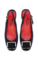Women's Navy Blue Suede Leather Heeled Shoes | Derimod