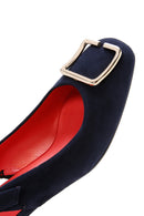 Women's Navy Blue Suede Leather Heeled Shoes | Derimod