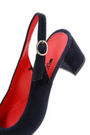 Women's Navy Blue Suede Leather Heeled Shoes | Derimod