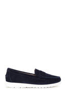 Women's Navy Blue Suede Leather Comfort Loafer | Derimod