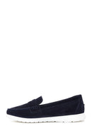 Women's Navy Blue Suede Leather Comfort Loafer | Derimod