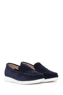 Women's Navy Blue Suede Leather Comfort Loafer | Derimod