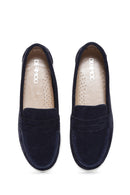 Women's Navy Blue Suede Leather Comfort Loafer | Derimod