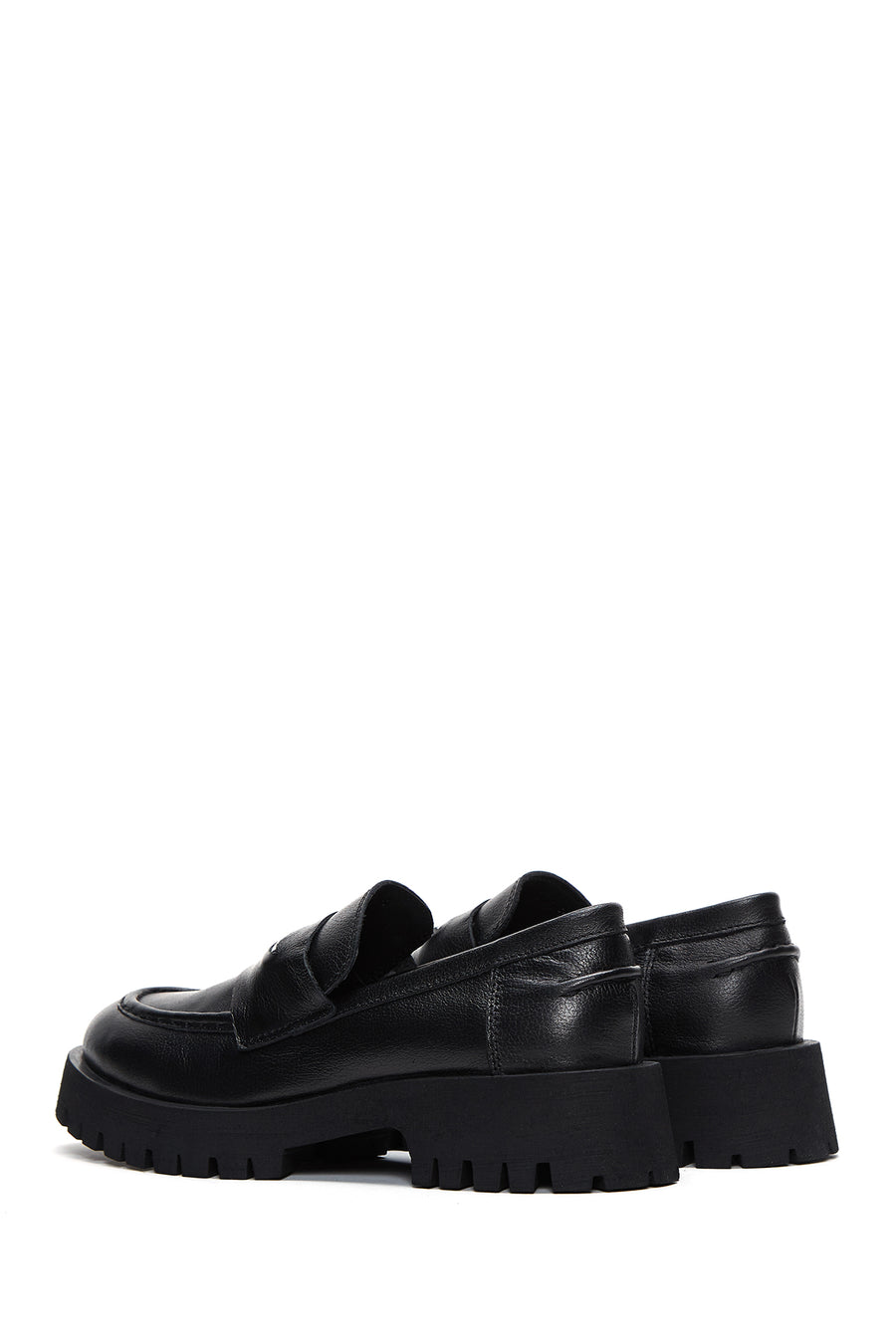 Kadın Siyah Deri Maskülen Loafer