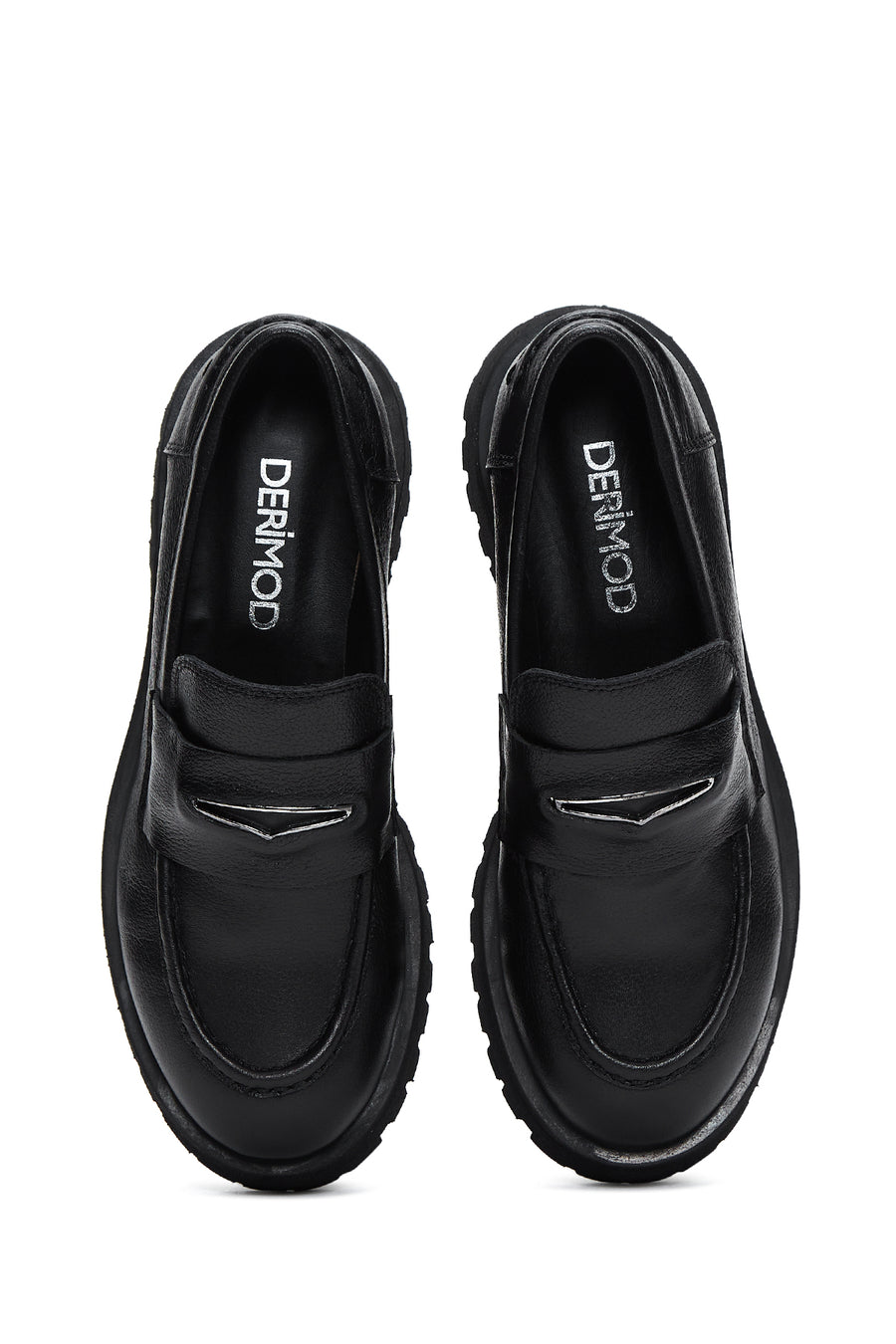 Kadın Siyah Deri Maskülen Loafer