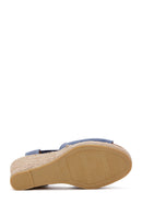 Women's Navy Blue Suede Leather Wedge Heel Espadrille | Derimod