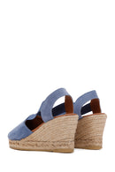 Women's Navy Blue Suede Leather Wedge Heel Espadrille | Derimod