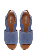 Women's Navy Blue Suede Leather Wedge Heel Espadrille | Derimod