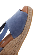 Women's Navy Blue Suede Leather Wedge Heel Espadrille | Derimod