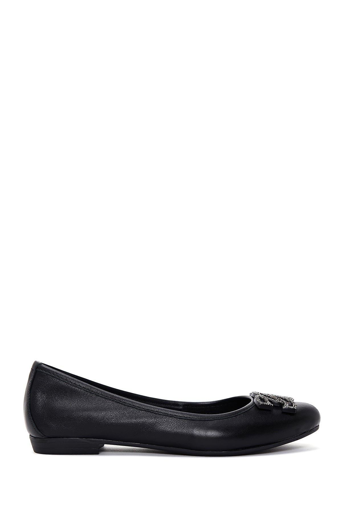 Women's Black Leather Stone Ballerinas 23SFD271418 | Derimod