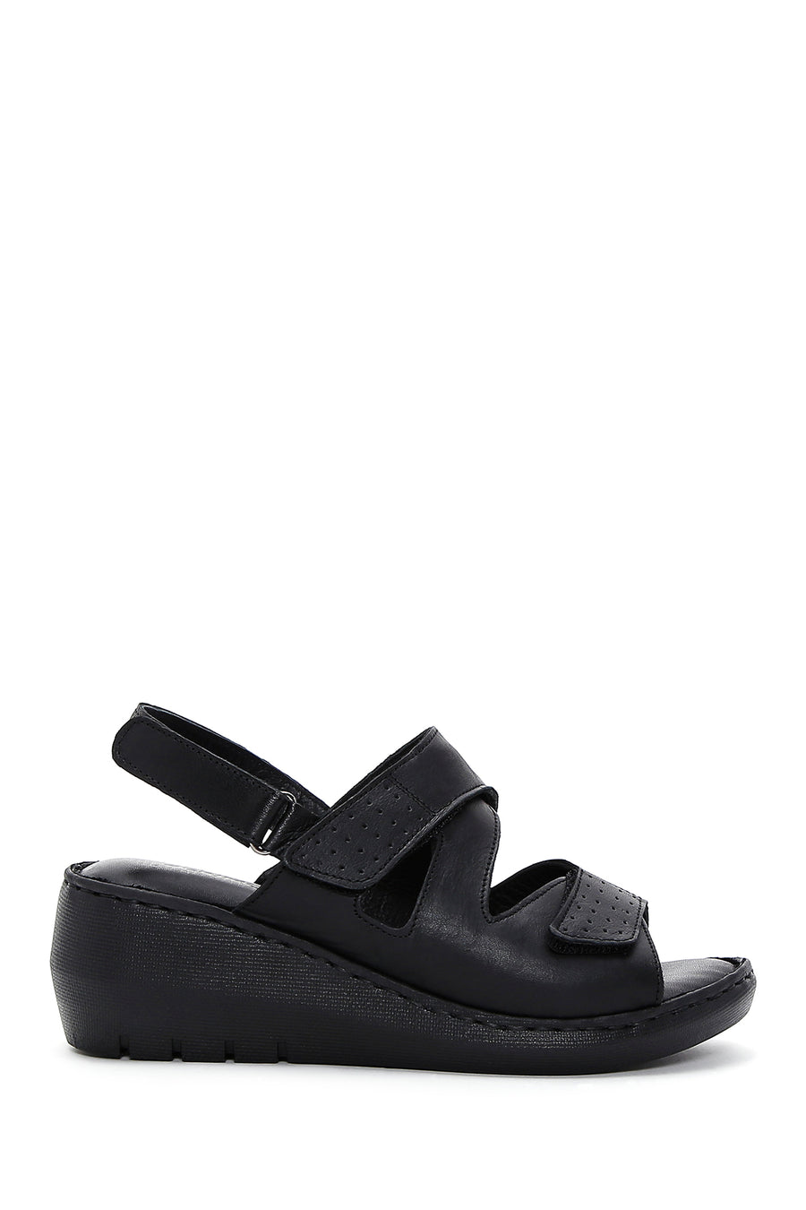Kadın Siyah Deri Dolgu Topuk Comfort Sandalet 23SFD320118 | Derimod
