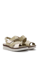 Women's Green Leather Comfort Sandals | Derimod