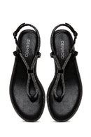 Women's Black Stone Flip Flops Sandals | Derimod