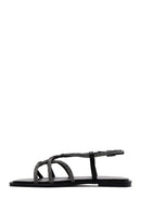 Women's Black Stone Flat Sandals | Derimod