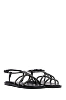 Women's Black Stone Flat Sandals | Derimod