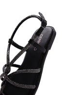 Women's Black Stone Flat Sandals | Derimod