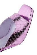 Women's Lilac Snake Patterned Thick Heeled Slippers | Derimod