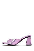 Women's Lilac Snake Patterned Thick Heeled Slippers | Derimod