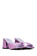 Women's Lilac Snake Patterned Thick Heeled Slippers | Derimod