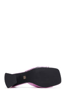 Women's Lilac Snake Patterned Thick Heeled Slippers | Derimod